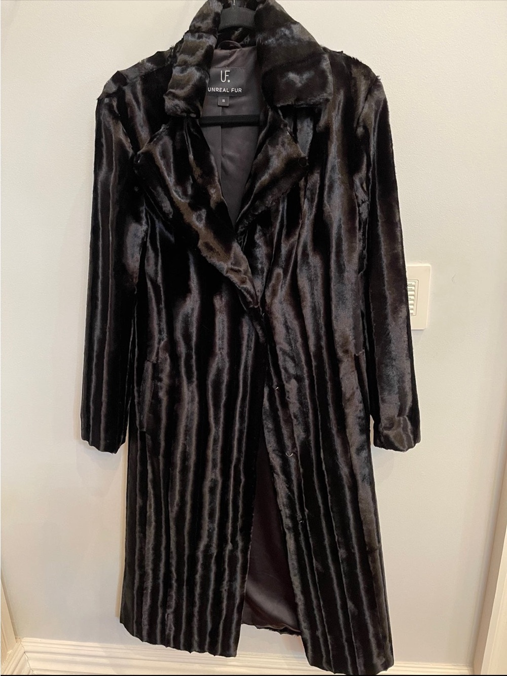 Unreal Fur Black Glossy Faux-Fur Long Coat